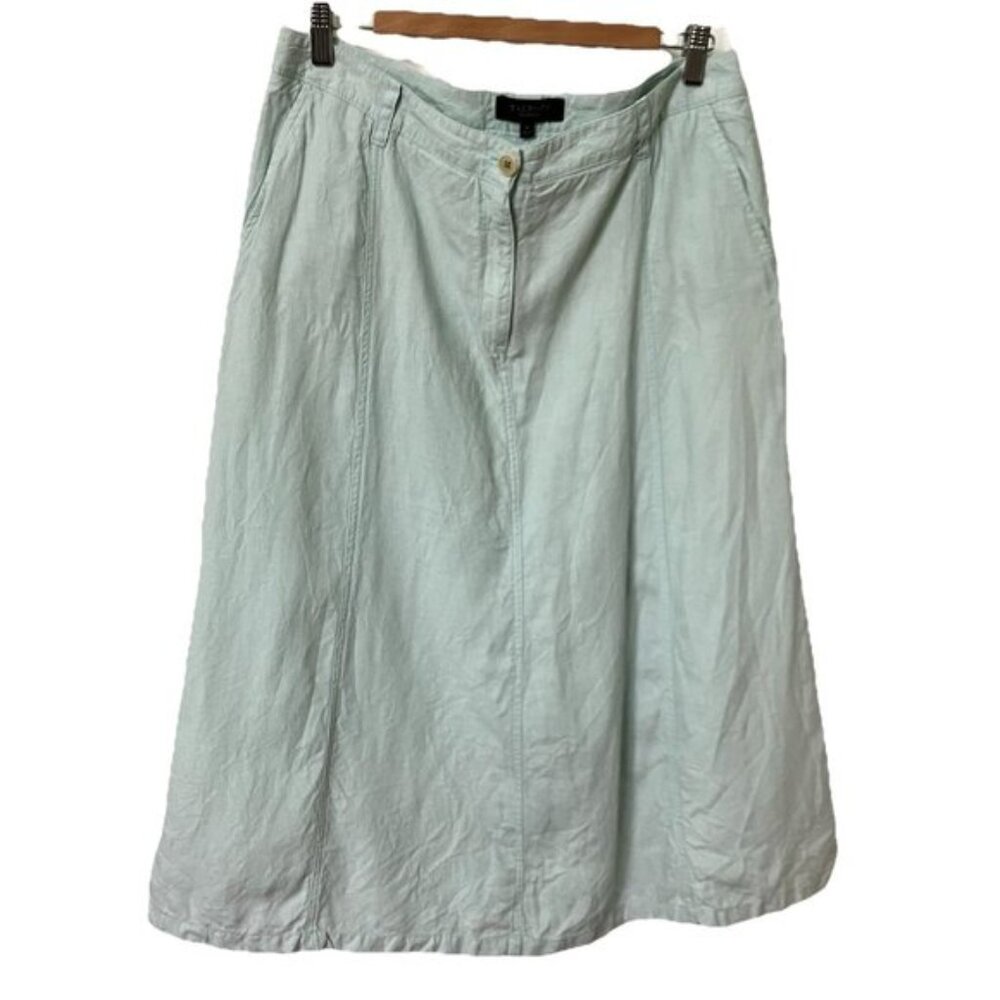 Talbots Linen Skirt Womens 12 Blue A-line Coastal Beachy Boho